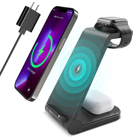 Wireless Charger, 3 in 1 Charging Station, 23W Fast Charging Dock for Iphone 17/16E/15/14/13/12/11 Pro Max, Airpods 4/3/2/Pro, Iwatch Series 2-11, Samsung Charger Stand (Purple)